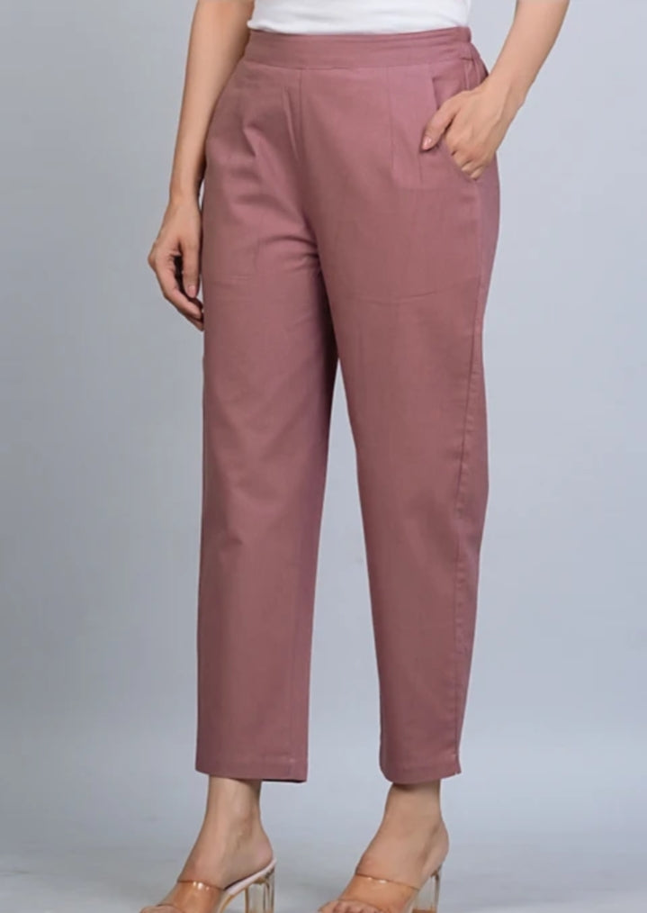 Women's Dust Rose Cotton Trousers