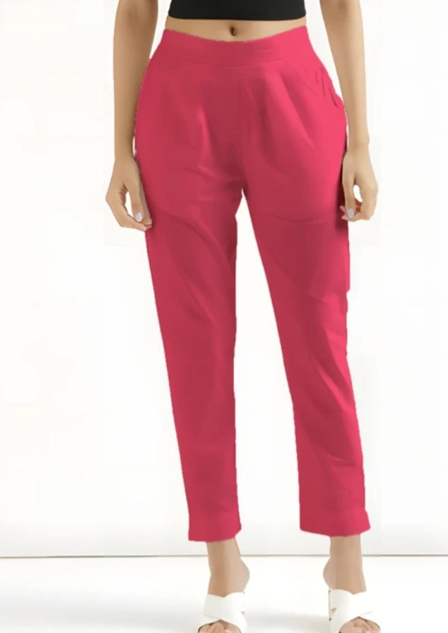 Women’s Solid Pink Cotton Straight Pant