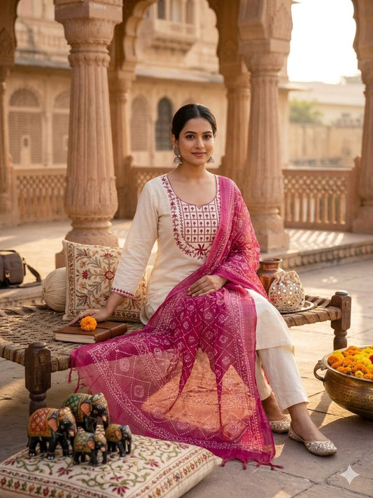 White Embroidered Kurta Set