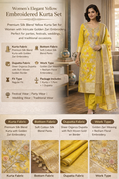 Yellow Embroidered Kurta Set