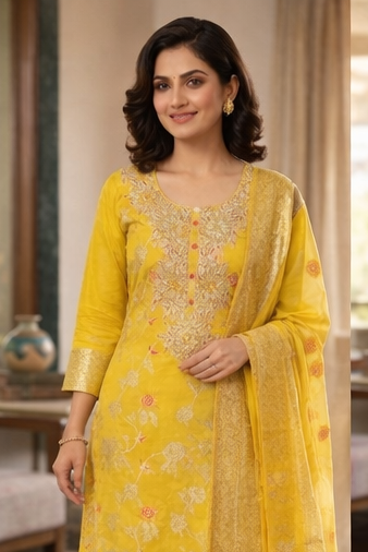 Yellow Embroidered Kurta Set