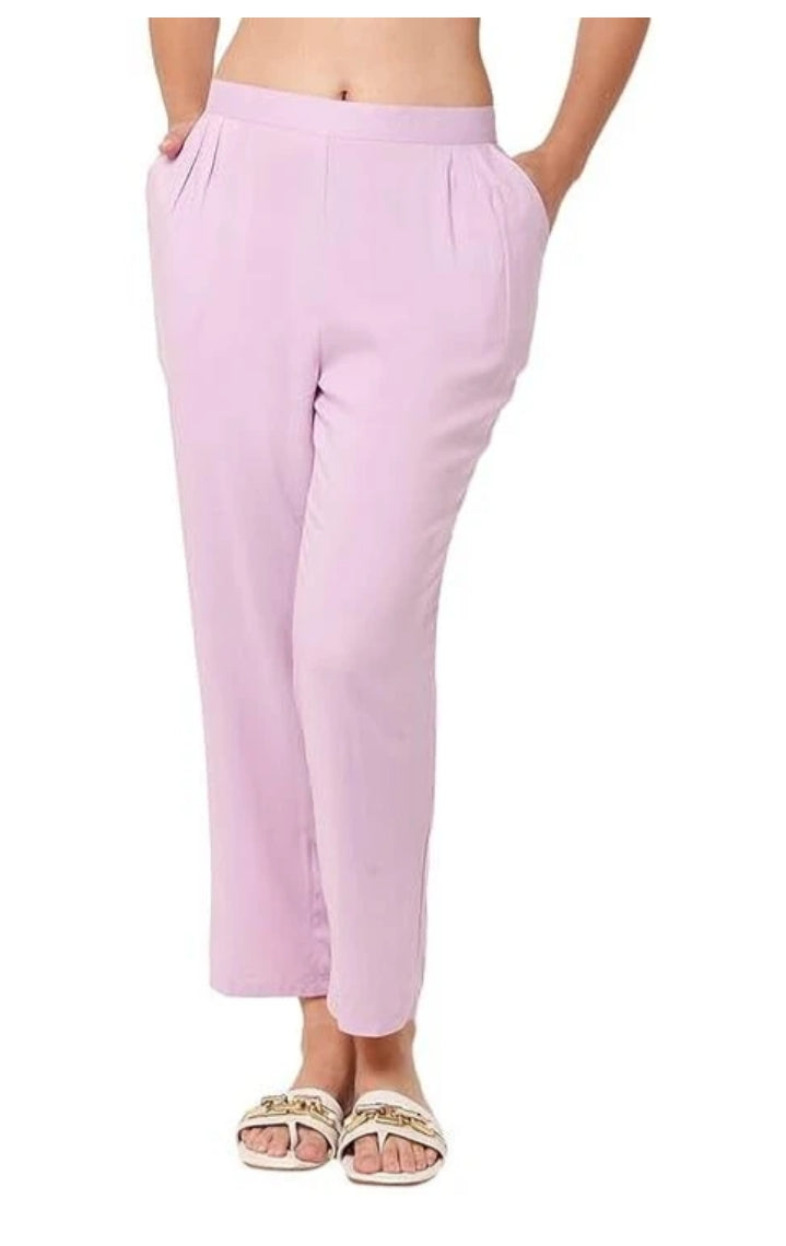 Women’s Solid Light Pink Cotton Straight Pant