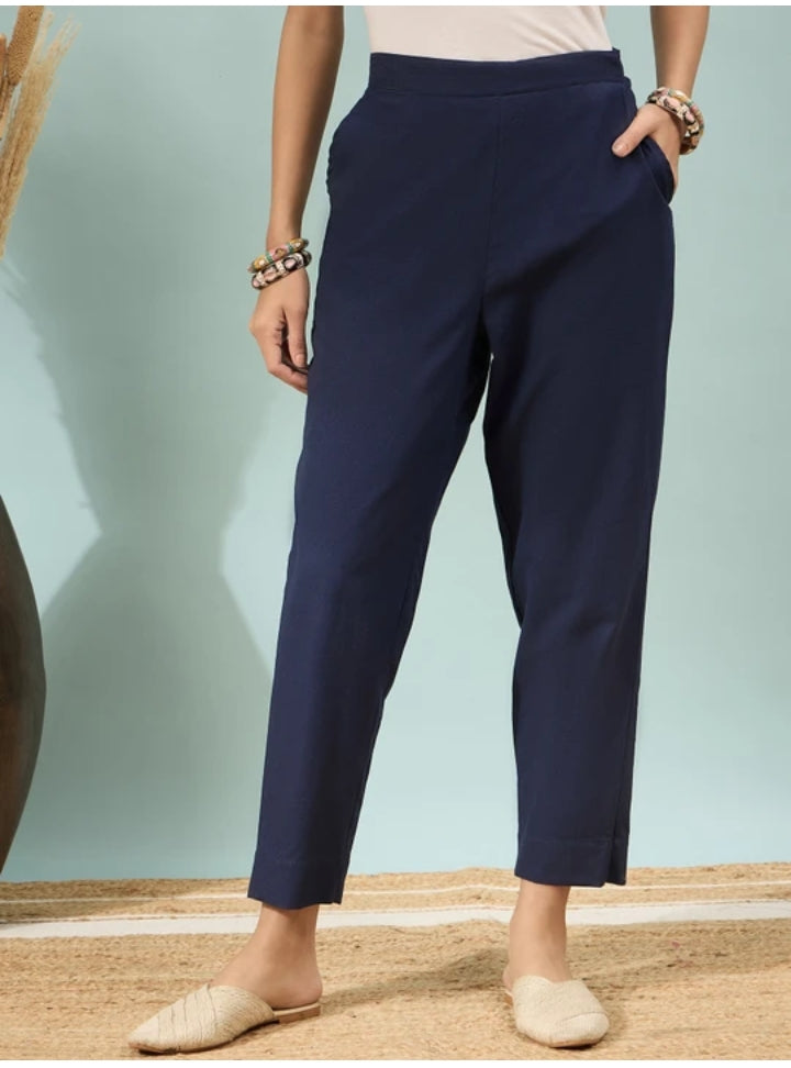 Women's Midnight Navy Cotton Trousers