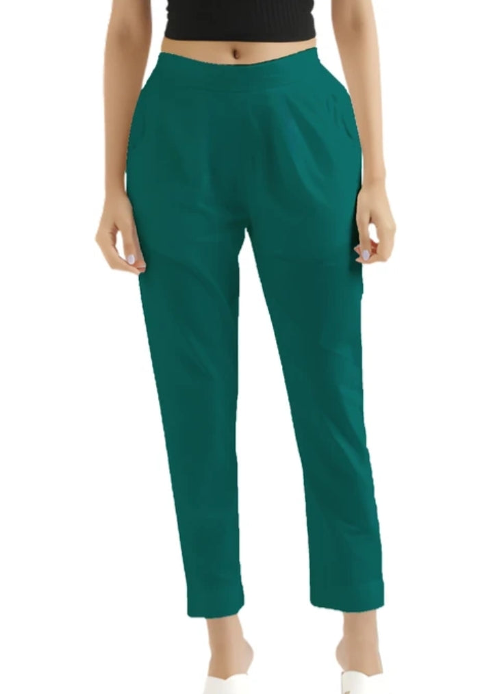 Women’s deep Teal Emerald Green Cotton Straight Pant