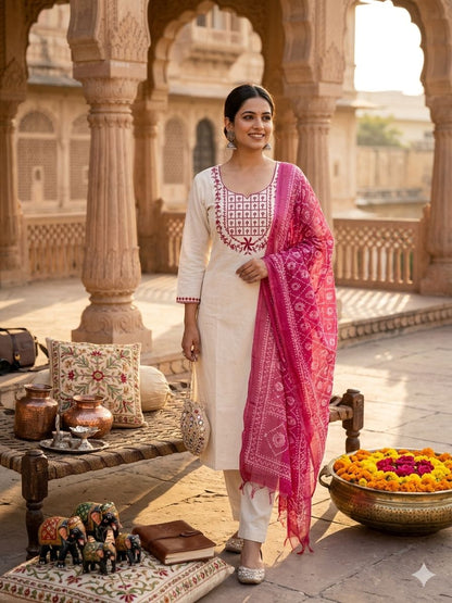 White Embroidered Kurta Set