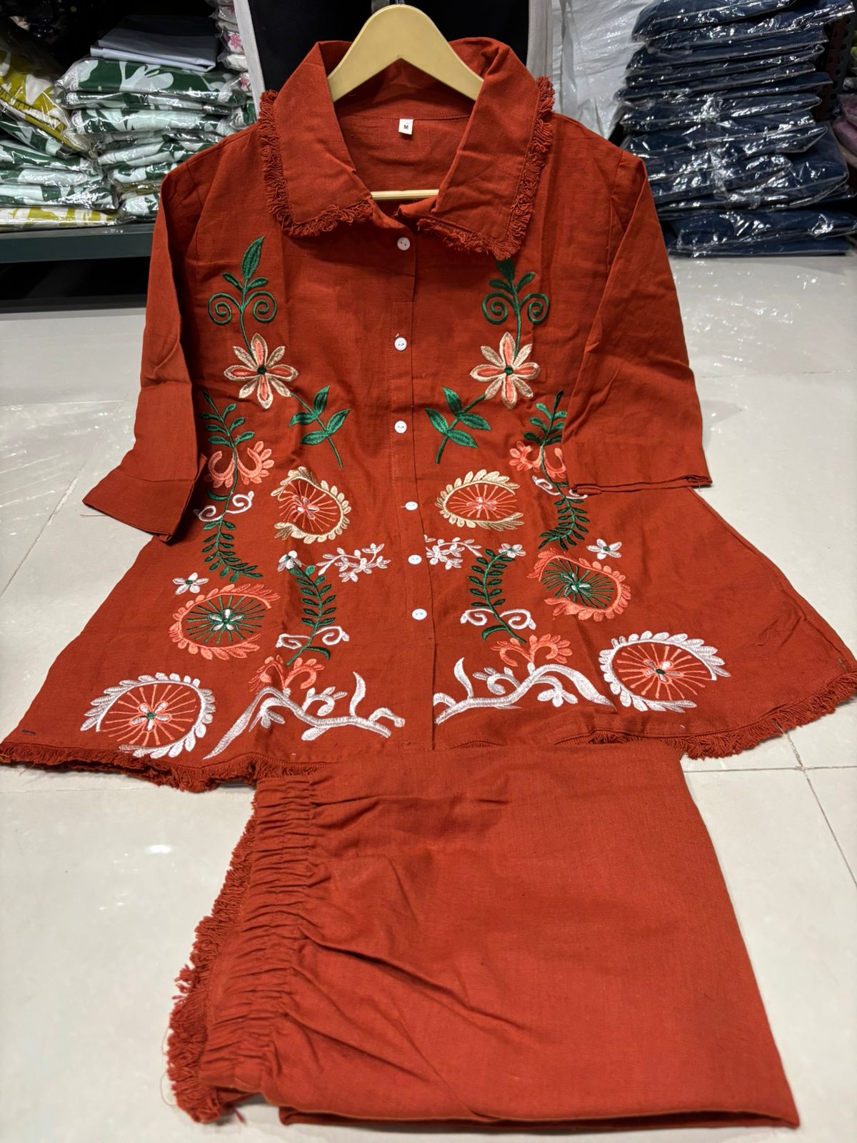 Rust Orange Floral Printed Shirt & Pant Co-Ord Set