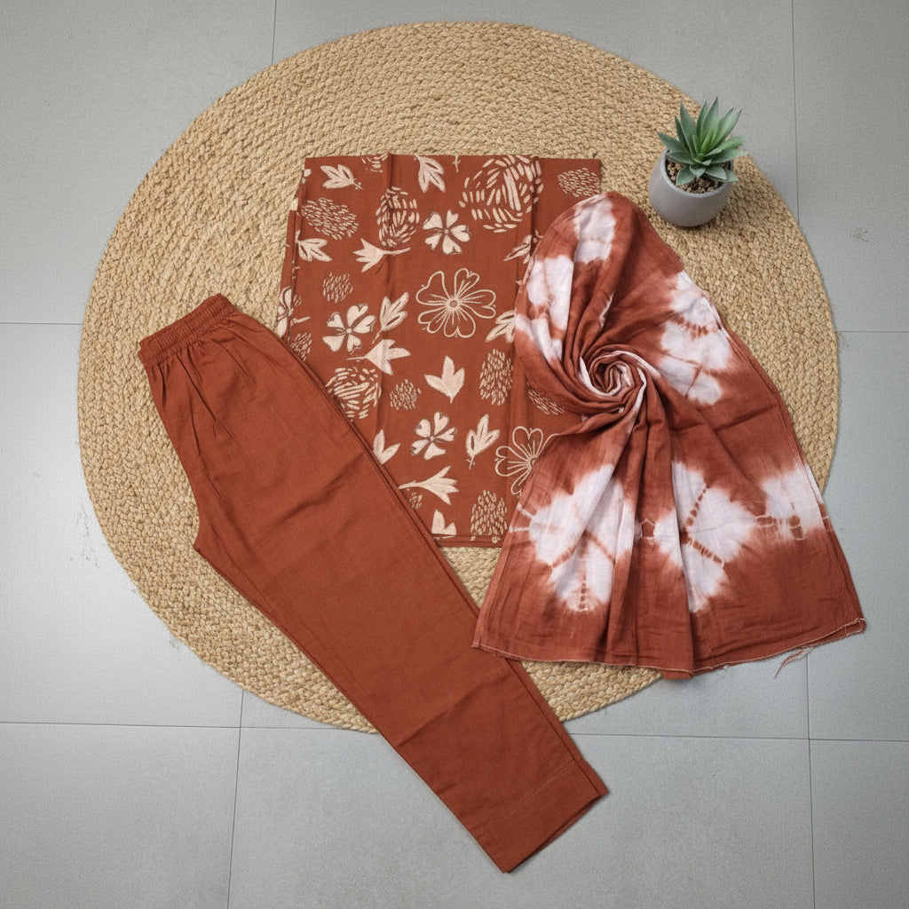 Rust Orange Floral Printed Shirt & Pant Co-Ord Set