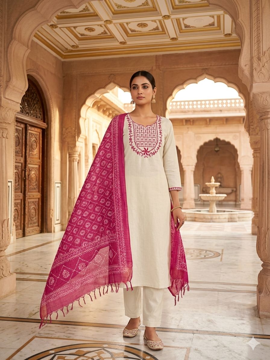 White Embroidered Kurta Set